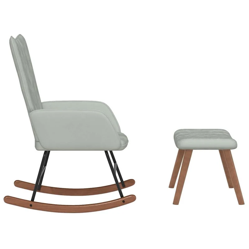 Fauteuil à bascule d'allaitement rembourré relax pour salon avec repose-pied en velours gris DEC028789