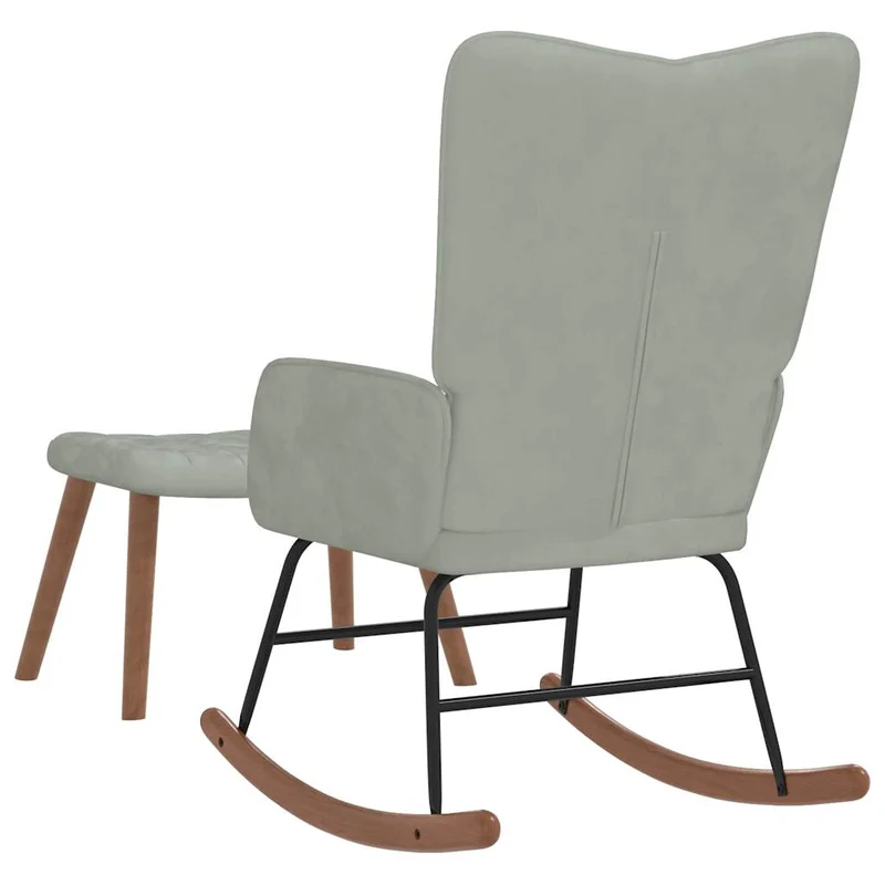 Fauteuil à bascule d'allaitement rembourré relax pour salon avec repose-pied en velours gris DEC028789
