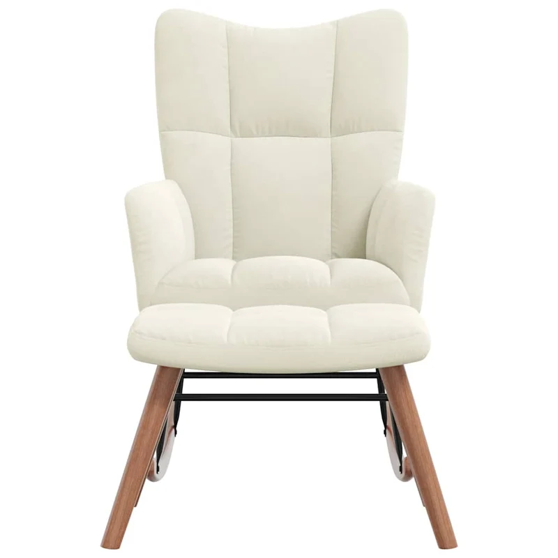 Fauteuil à bascule d'allaitement rembourré relax pour salon avec repose-pied en velours crème DEC028772