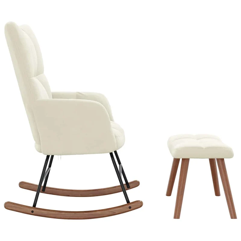 Fauteuil à bascule d'allaitement rembourré relax pour salon avec repose-pied en velours crème DEC028772