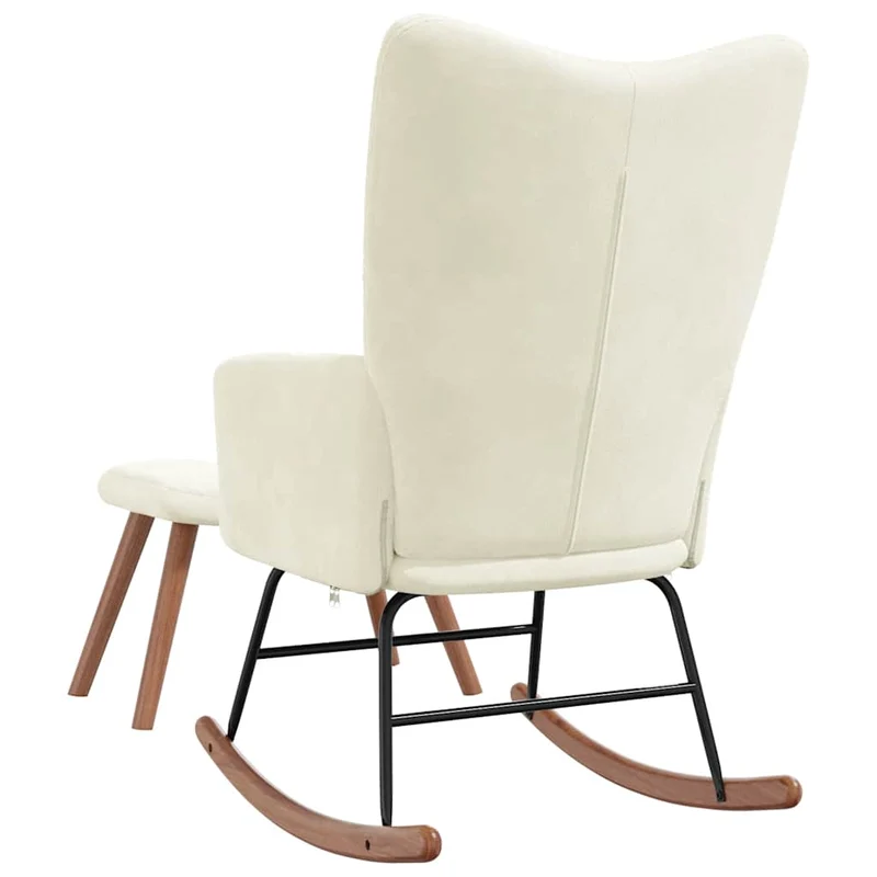 Fauteuil à bascule d'allaitement rembourré relax pour salon avec repose-pied en velours crème DEC028772