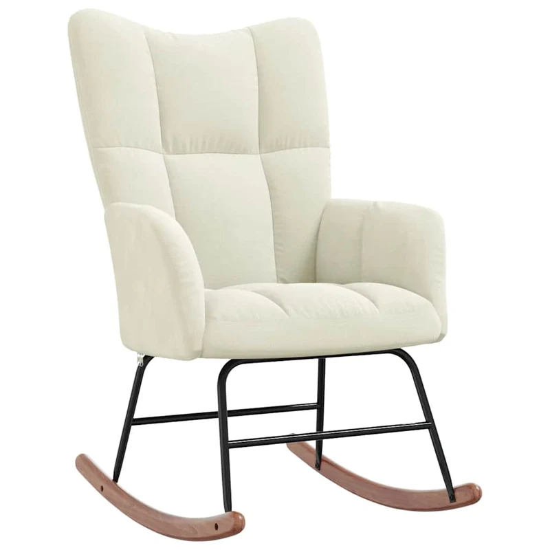 Fauteuil à bascule d'allaitement rembourré relax pour salon avec repose-pied en velours crème DEC028772