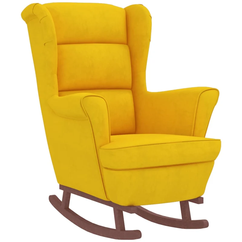 Fauteuil à bascule d'allaitement rembourré avec repose-pieds pieds en bois et siège en velours jaune DEC028760