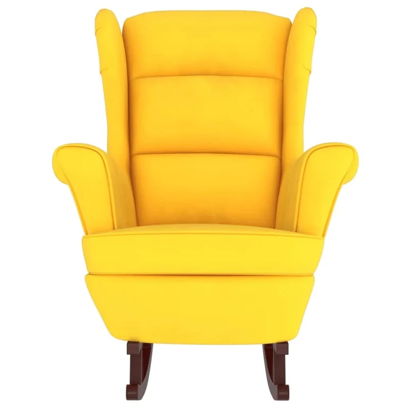 Fauteuil à bascule d'allaitement rembourré avec repose-pieds pieds en bois et siège en velours jaune DEC028760