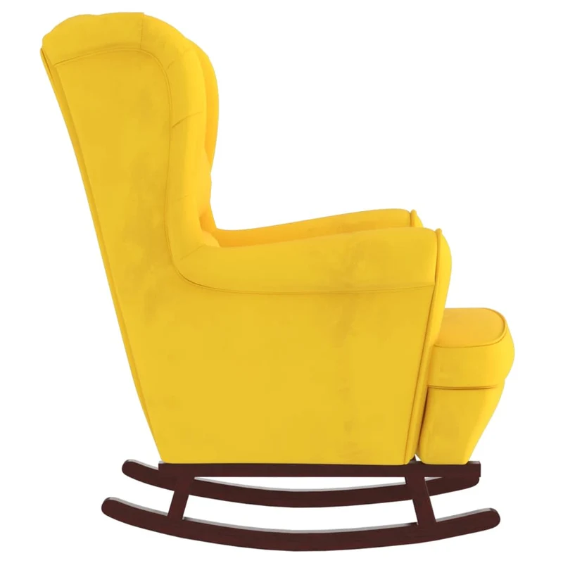 Fauteuil à bascule d'allaitement rembourré avec repose-pieds pieds en bois et siège en velours jaune DEC028760