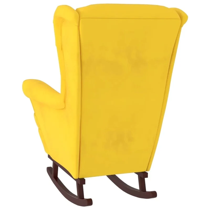 Fauteuil à bascule d'allaitement rembourré avec repose-pieds pieds en bois et siège en velours jaune DEC028760