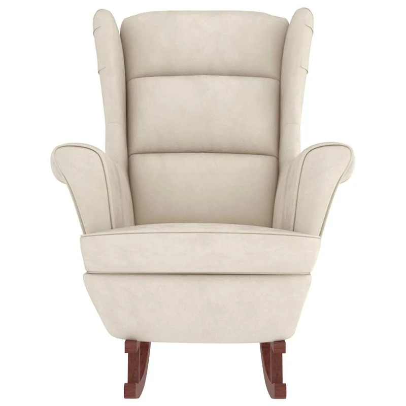 Fauteuil à bascule d'allaitement rembourré avec repose-pieds pieds en bois et siège velours crème DEC028754