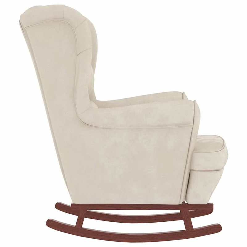 Fauteuil à bascule d'allaitement rembourré avec repose-pieds pieds en bois et siège velours crème DEC028754