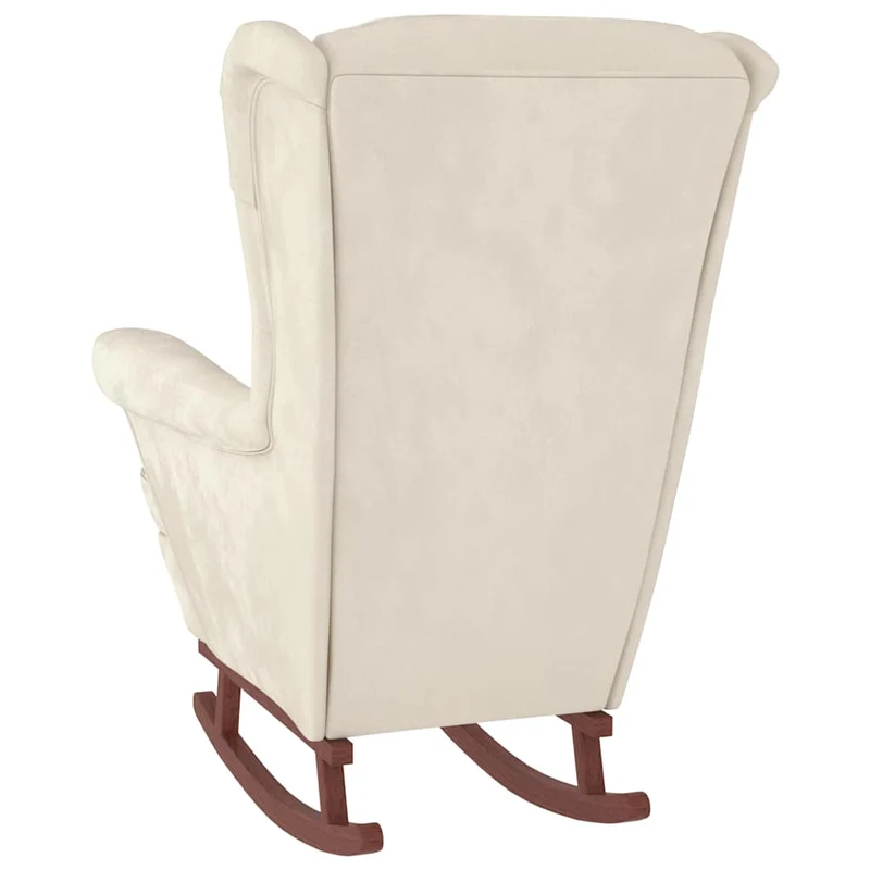 Fauteuil à bascule d'allaitement rembourré avec repose-pieds pieds en bois et siège velours crème DEC028754