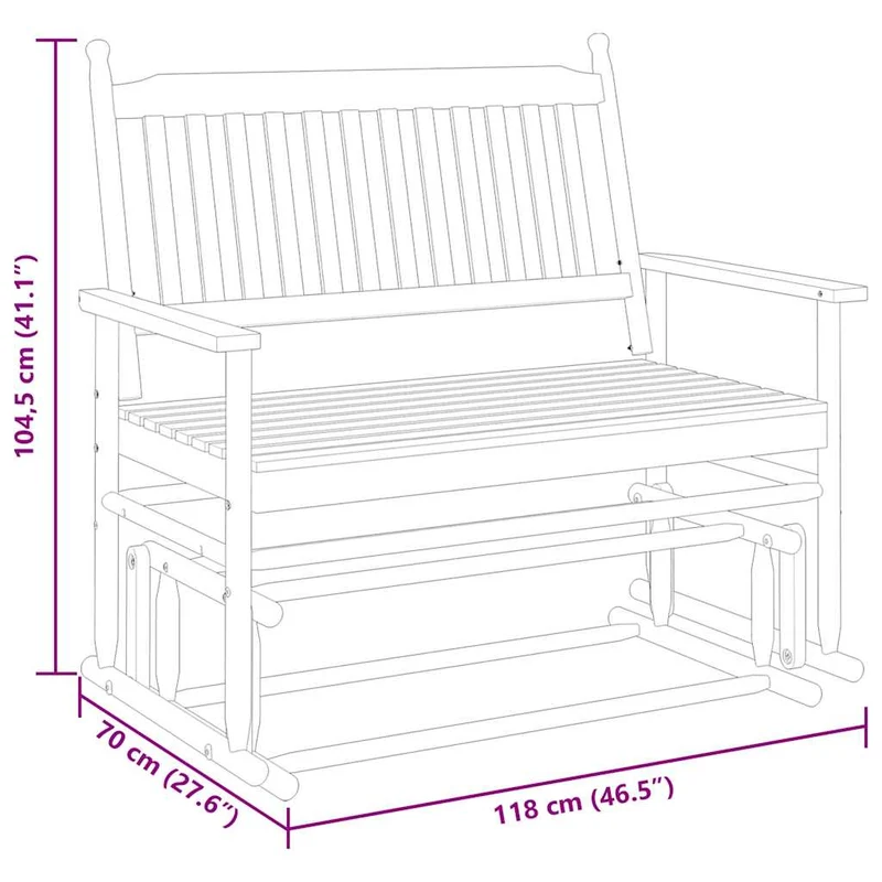 Banc à bascule de jardin 118 x 70 x 104,5 cm en bois de peuplier noir DEC028718