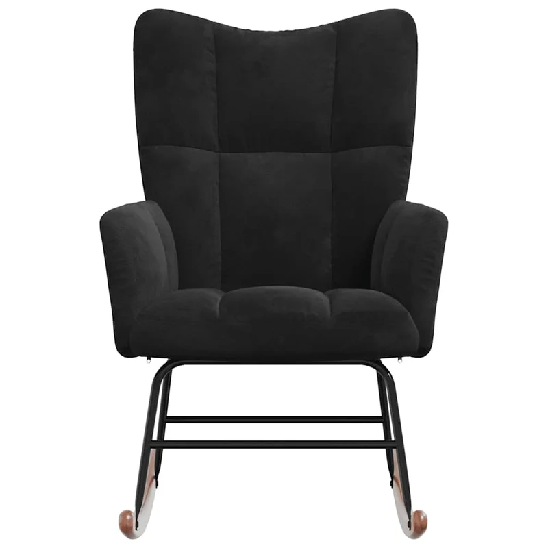 Fauteuil à bascule d'allaitement rembourré relax pour salon en velours noir DEC029064