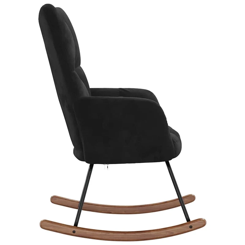 Fauteuil à bascule d'allaitement rembourré relax pour salon en velours noir DEC029064