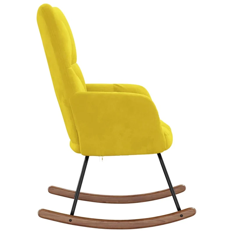 Fauteuil à bascule d'allaitement rembourré relax pour salon en velours jaune moutarde DEC029014