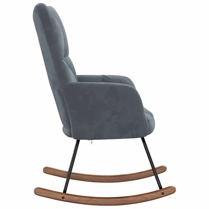 Fauteuil à bascule d'allaitement rembourré relax pour salon en velours gris foncé DEC028995