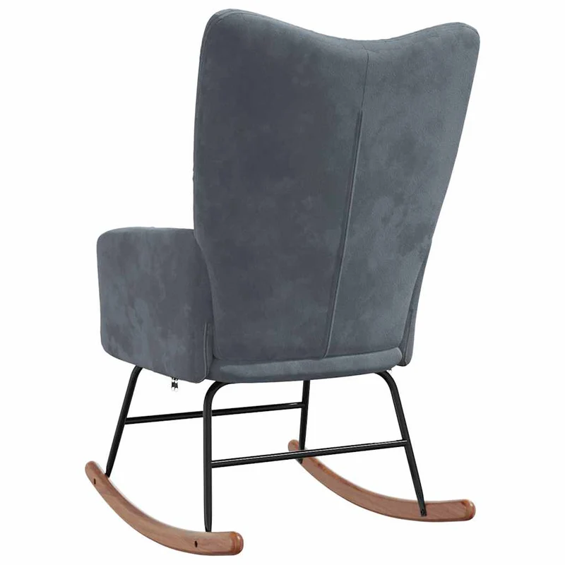 Fauteuil à bascule d'allaitement rembourré relax pour salon en velours gris foncé DEC028995