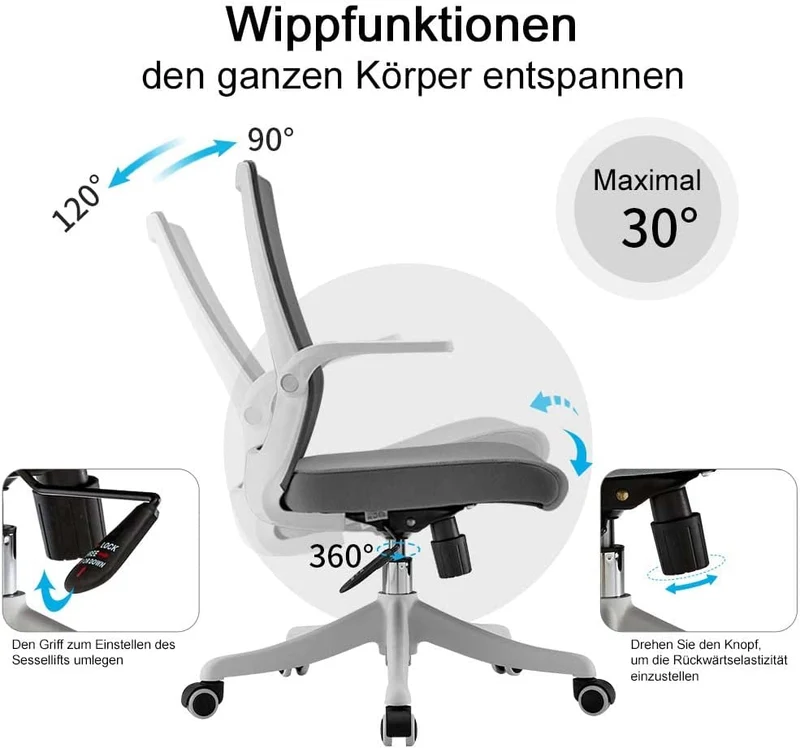 Chaise de bureau ergonomique accoudoirs mécanisme de bascule en maille noir BUR04106