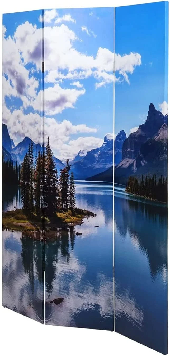 Paravent séparateur de pièce 3 panneaux 180x121cm lac montagne PAR04046