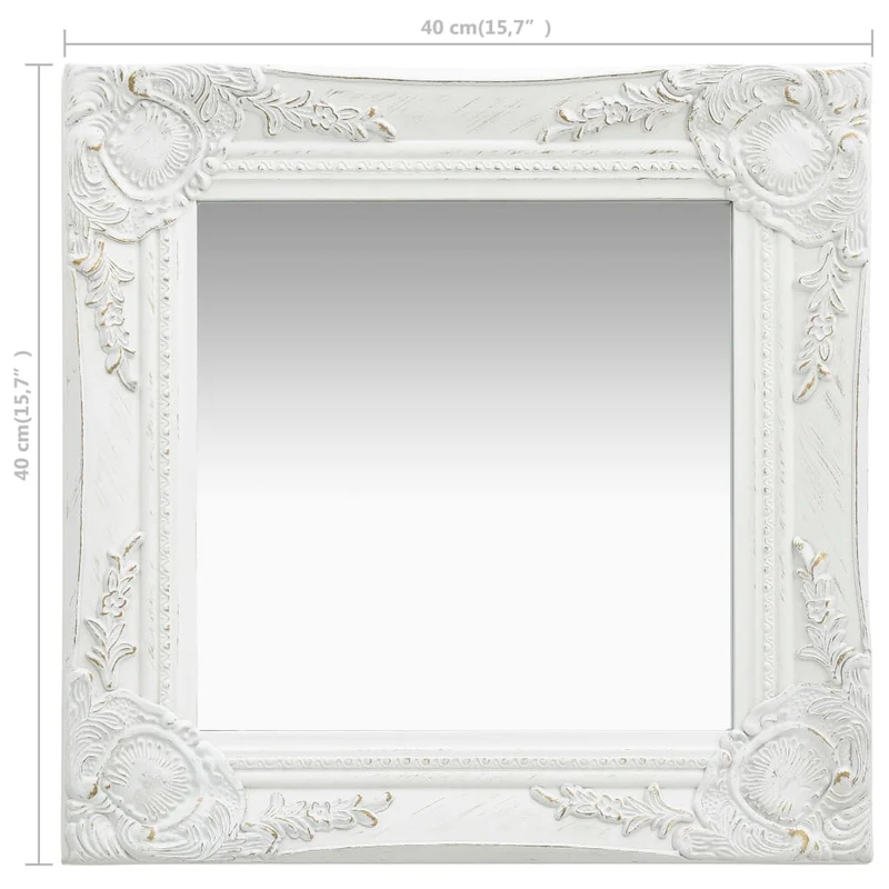 Miroir mural carré style baroque 40x40 cm Blanc DEC022846
