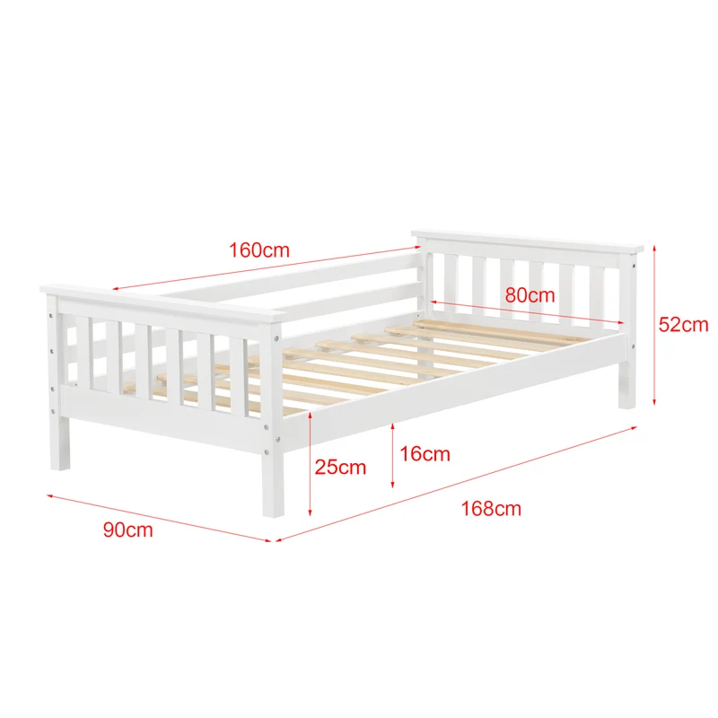 Lit pour enfant avec matelas et sommier à lattes en bois de pin naturel 80 x 160 cm 03_0005453