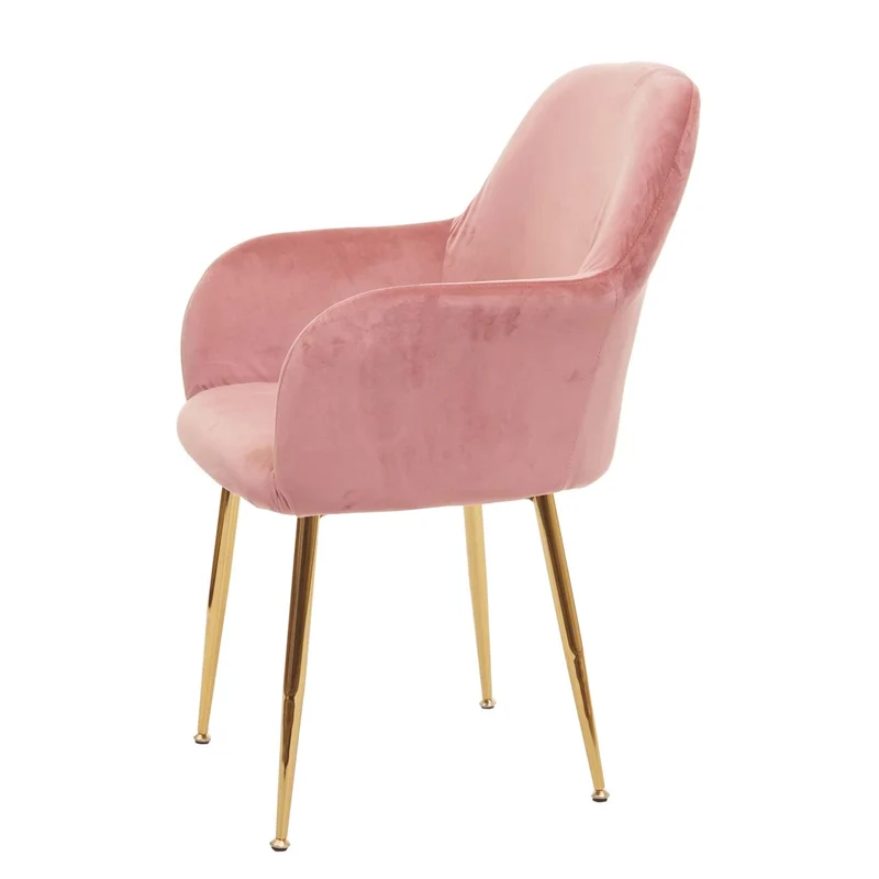 Chaise de salle à manger design rétro en tissu velours rose pieds métal dorés 04_0002225