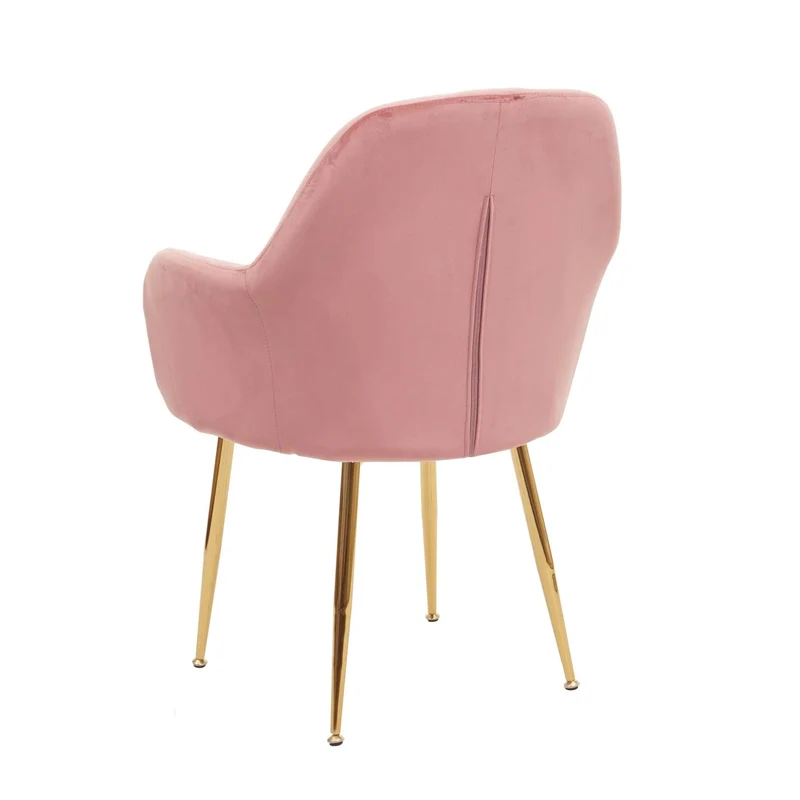 Chaise de salle à manger design rétro en tissu velours rose pieds métal dorés 04_0002225