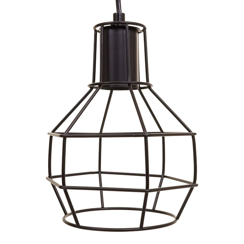 Suspension lampe suspendue lustre hauteur réglable en métal industriel noir 9x abat-jour en treillis 04_0004057