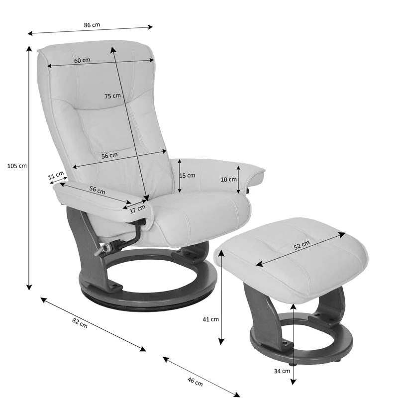 Fauteuil de relaxation TV avec repose-pieds en tissu capacité de charge 130 kg gris foncé couleur noyer 04_0003676