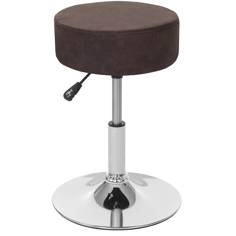 Tabouret réglable en hauteur Ø 35cm imitation daim marron foncé vintage 04_0005330