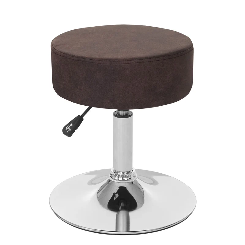 Tabouret réglable en hauteur Ø 35cm imitation daim marron foncé vintage 04_0005330