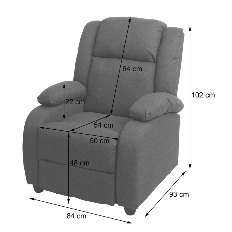 Fauteuil TV chaise longue relax avec repose-pieds et accoudoirs en tissu/textile gris crème 04_0003173