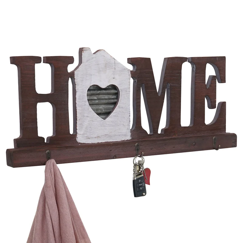 Porte-manteau mural Home avec 3 crochets design rustique bois métal 04_0000978