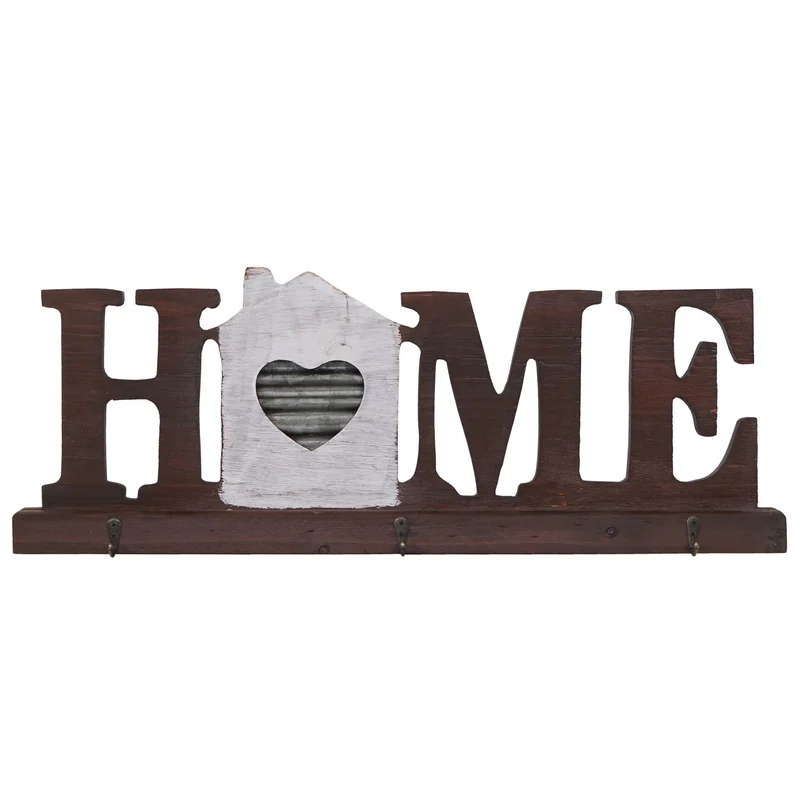 Porte-manteau mural Home avec 3 crochets design rustique bois métal 04_0000978