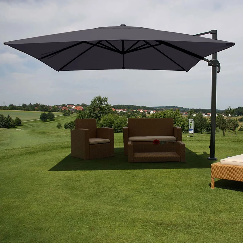 Parasol de restauration 3x3m (Ø4,24m) polyester aluminium/acier 23kg anthracite sans dalles de parasol 04_0003295