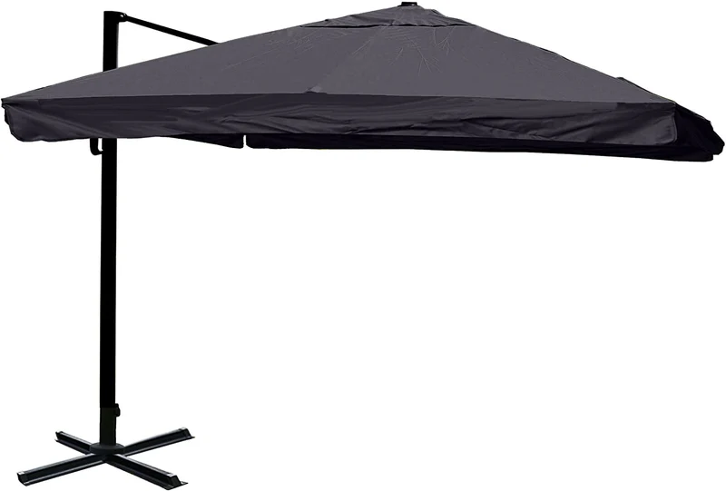 Parasol de restauration 3x3m (Ø4,24m) polyester/aluminium 23kg anthracite avec support 04_0003325