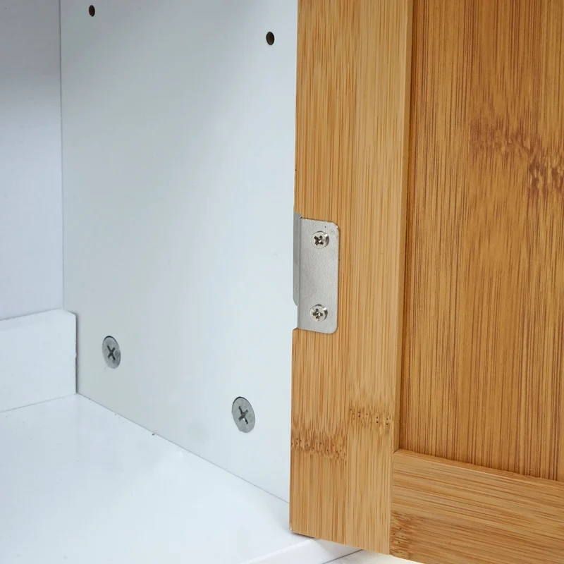 Meuble vasque meuble de salle de bain avec portes et étagère 60x60x30cm blanc et bambou 04_0001487