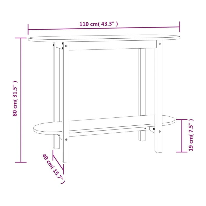 Table console étagère de rangement 110 x 40 x 80 cm bois de pin blanc DEC031284
