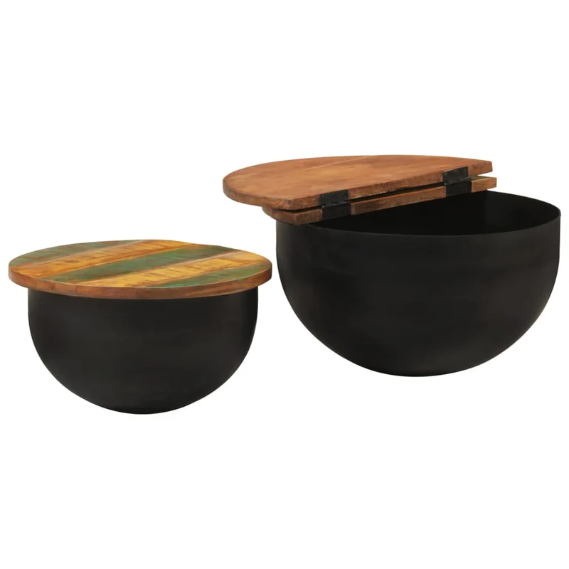 Ensemble de deux tables basses tables d'appoint en bois récupération massif et fer noir DEC031267