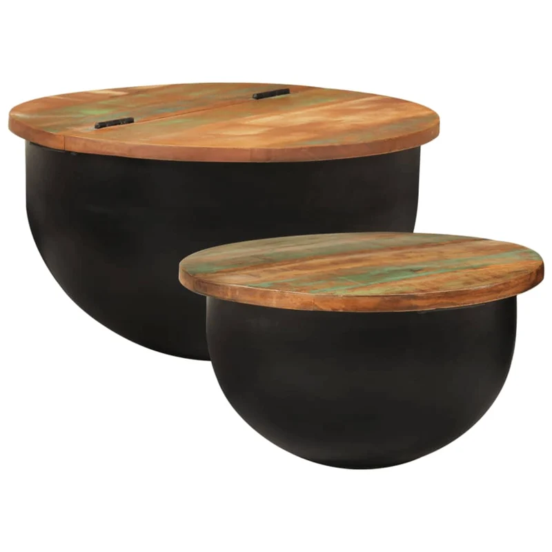 Ensemble de deux tables basses tables d'appoint en bois récupération massif et fer noir DEC031267