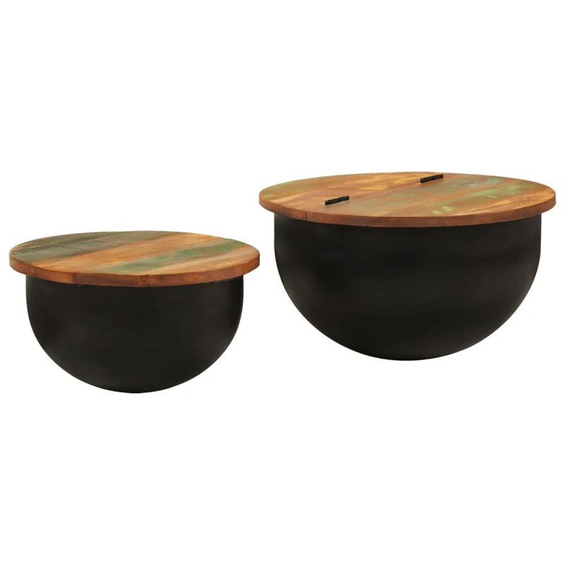 Ensemble de deux tables basses tables d'appoint en bois récupération massif et fer noir DEC031267