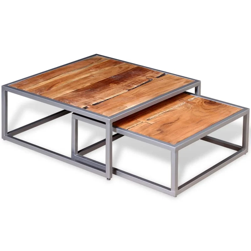 Ensemble de deux table basse en bois d'acacia et acier DEC031241