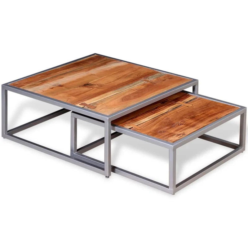 Ensemble de deux table basse en bois d'acacia et acier DEC031241