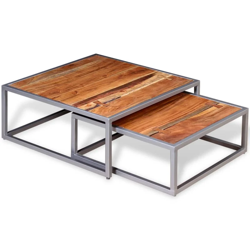 Ensemble de deux table basse en bois d'acacia et acier DEC031241