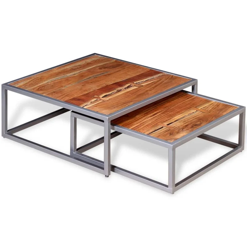 Ensemble de deux table basse en bois d'acacia et acier DEC031241
