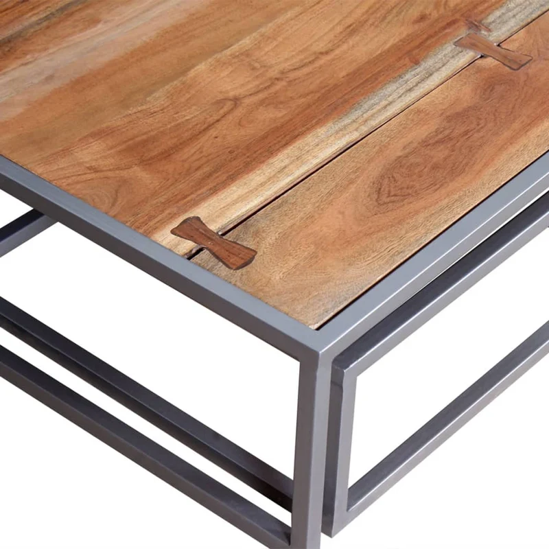 Ensemble de deux table basse en bois d'acacia et acier DEC031241