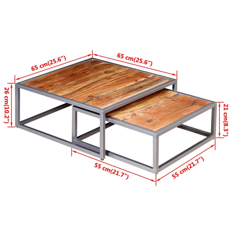 Ensemble de deux table basse en bois d'acacia et acier DEC031241