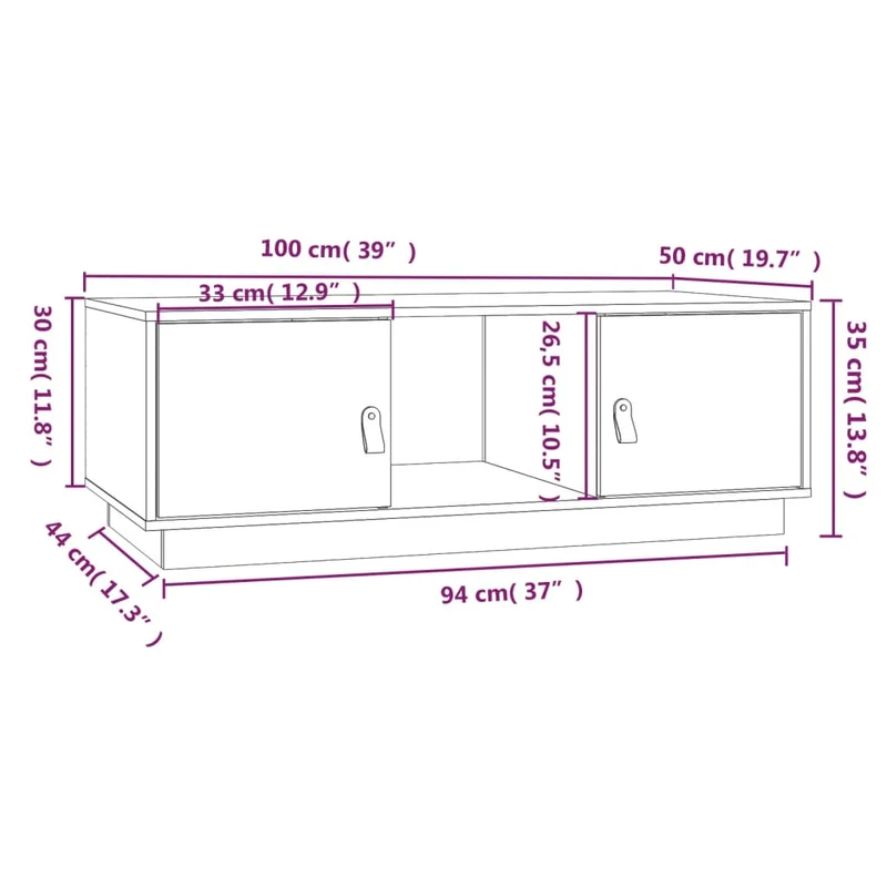 Table basse avec compartiments de rangement 100 x 50 x 35 cm bois massif de pin DEC031281