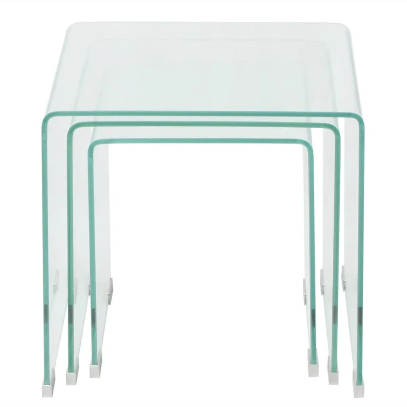 Ensemble de trois tables de salon gigognes en verre trempé transparent DEC031276