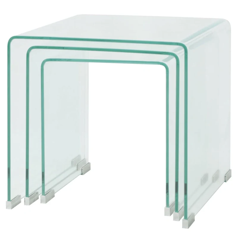 Ensemble de trois tables de salon gigognes en verre trempé transparent DEC031276