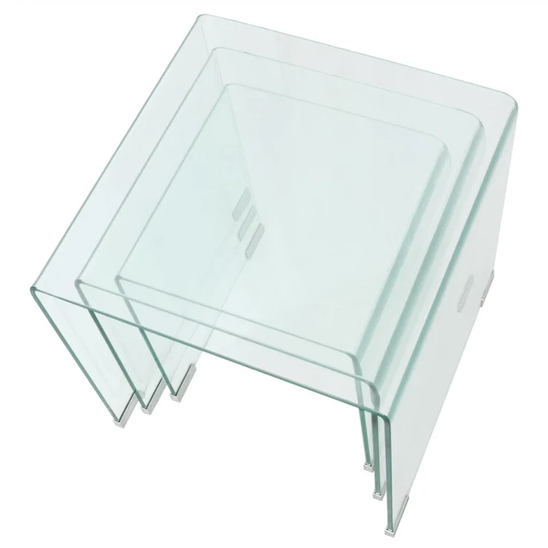 Ensemble de trois tables de salon gigognes en verre trempé transparent DEC031276