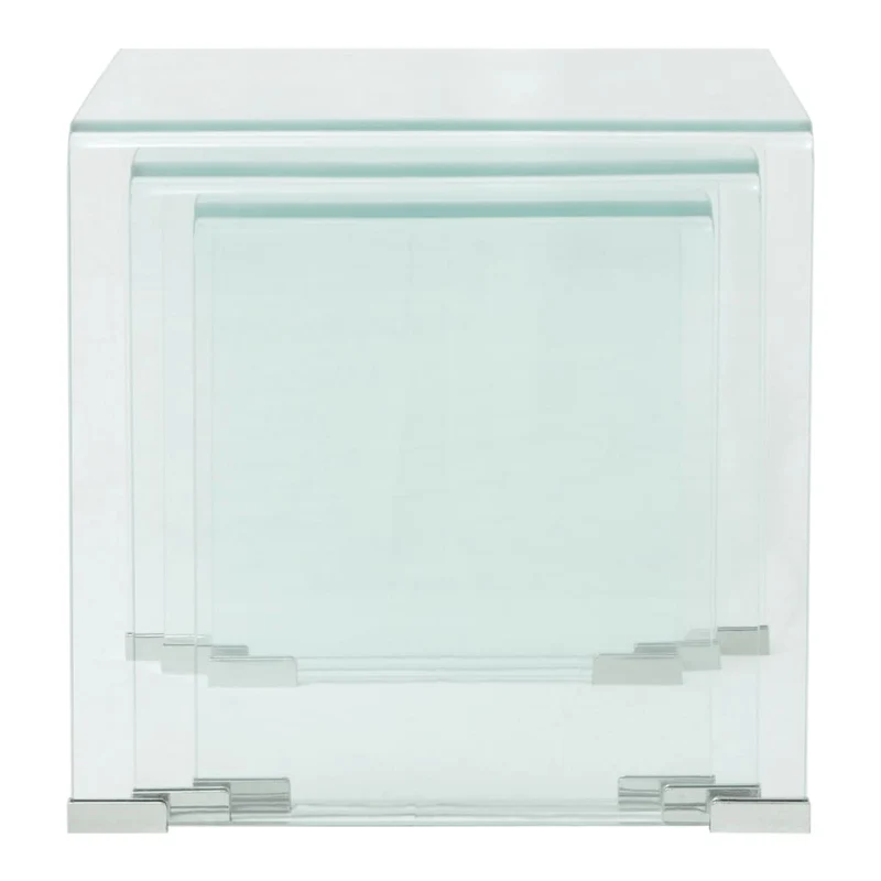 Ensemble de trois tables de salon gigognes en verre trempé transparent DEC031276